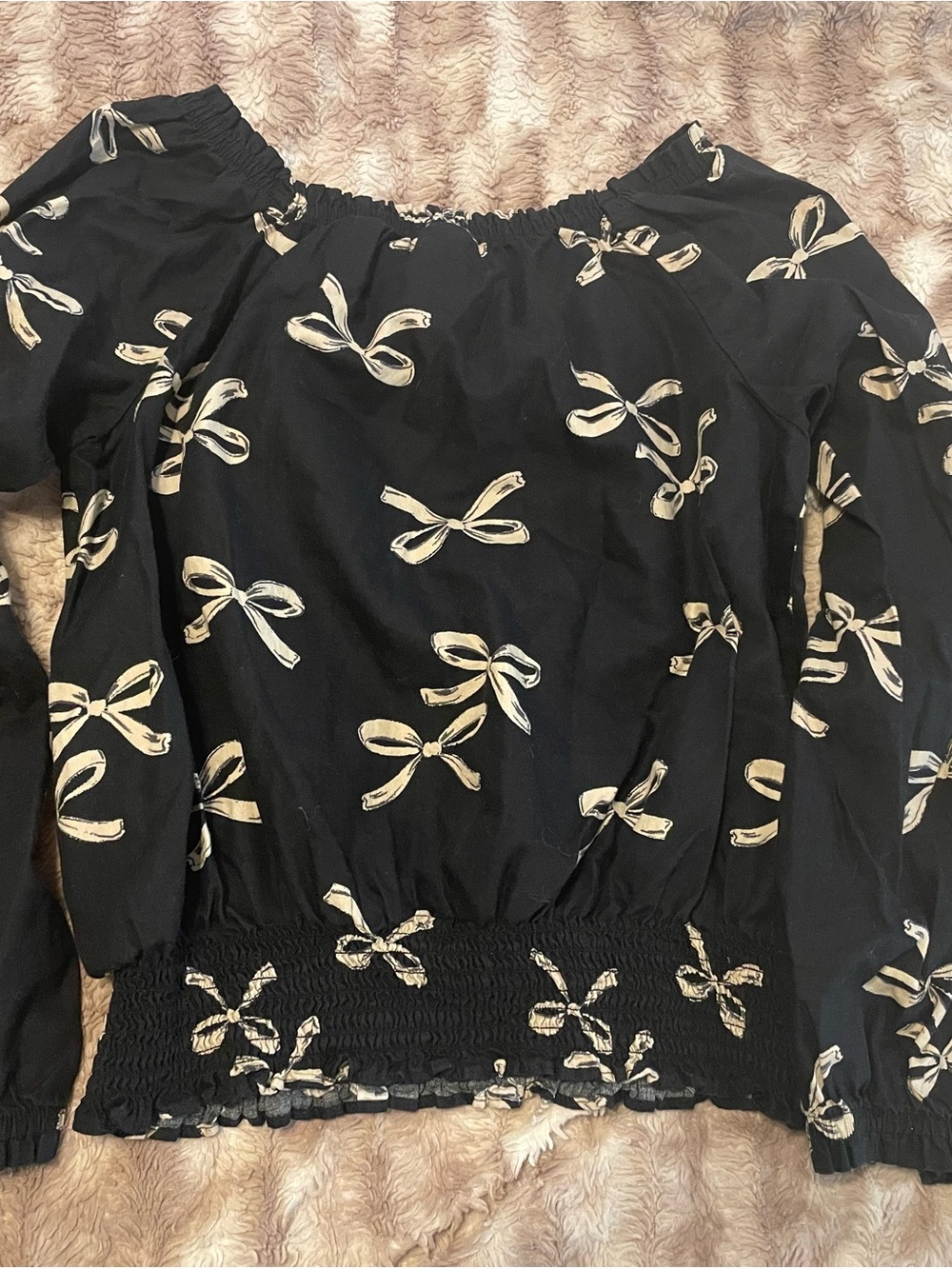 Carter's Black Off-Shoulder Top with Cream Bow Print
